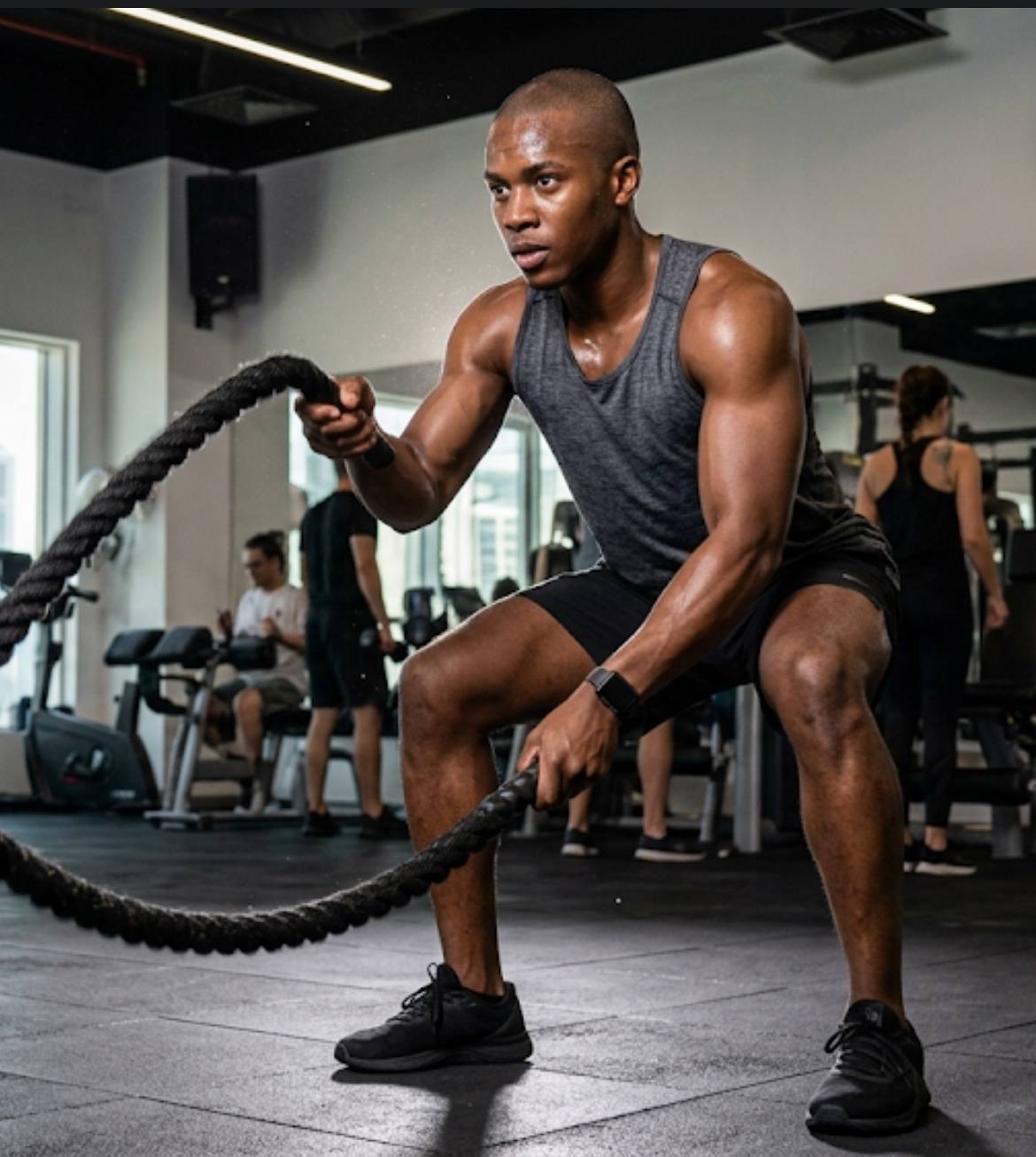 Man training with battle ropes